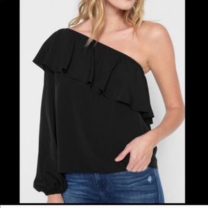 7 For All Mankind Black One-Shoulder Blouse
